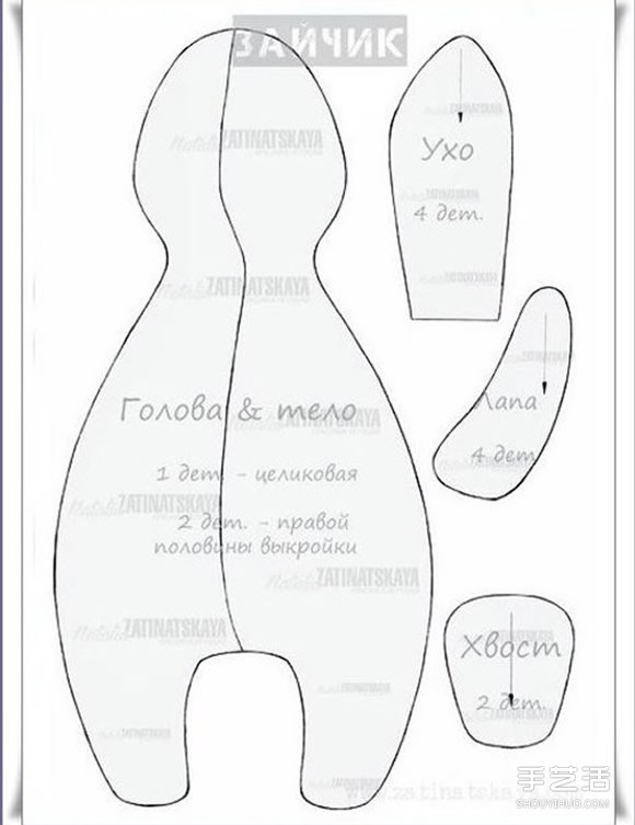 两种兔子布偶图纸 DIY布艺兔子制作图纸(图1)