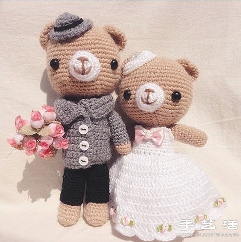 手工针织可爱小熊玩偶婚纱照 - 诺云双维造物网