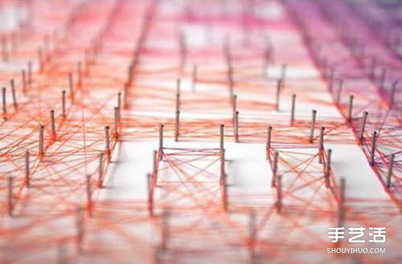 创意立体装饰画手工制作 用线在钉子上拉出图案(图3)