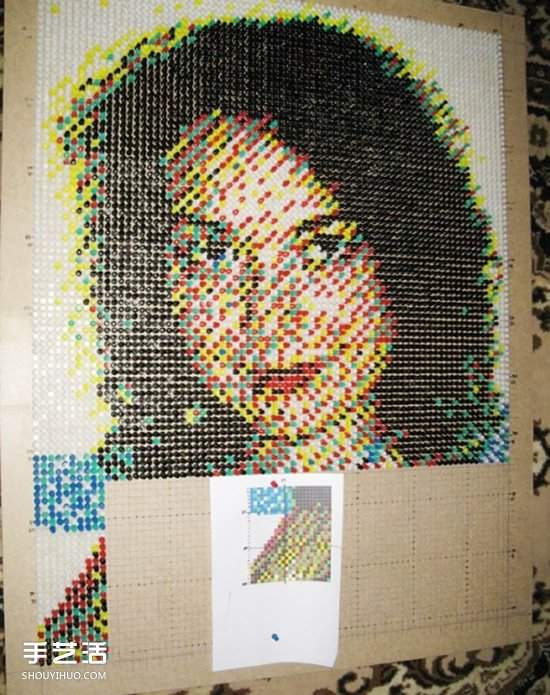 图钉画制作教程:他用一个月钉出女友肖像画(图11) 图钉画制作教程:他用一个月钉出女友肖像画(图11)