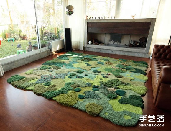 利用绿色毛线织成的自然系地毯 看起来超舒服(图7) 利用绿色毛线织成的自然系地毯 看起来超舒服(图7)
