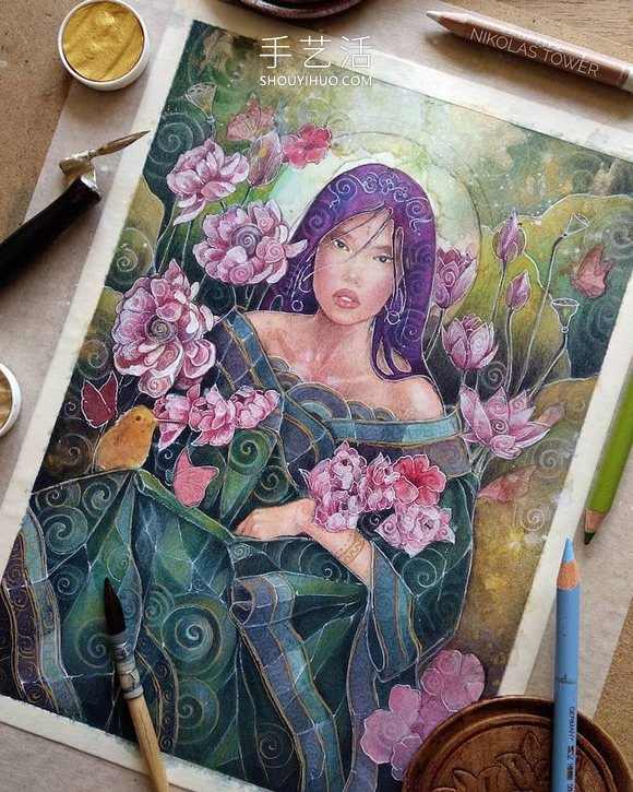 耀眼金箔细节照亮超凡脱俗的神秘女性肖像画(图5) 耀眼金箔细节照亮超凡脱俗的神秘女性肖像画(图5)
