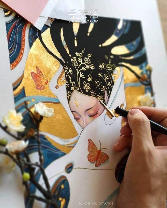 耀眼金箔细节照亮超凡脱俗的神秘女性肖像画(图4) 耀眼金箔细节照亮超凡脱俗的神秘女性肖像画(图4)