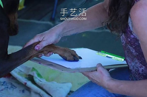 宠物主人用狗的脚爪画出漂亮的花朵画(图1) 宠物主人用狗的脚爪画出漂亮的花朵画(图1)
