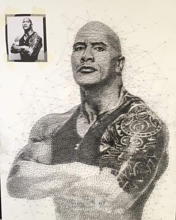 在数千个钉子周围缠绕绳子,DIY制作逼真肖像画(图6) 在数千个钉子周围缠绕绳子,DIY制作逼真肖像画(图6)