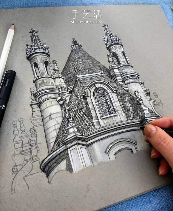 自学成才的艺术家素描精确而详尽的建筑图纸(图3) 自学成才的艺术家素描精确而详尽的建筑图纸(图3)