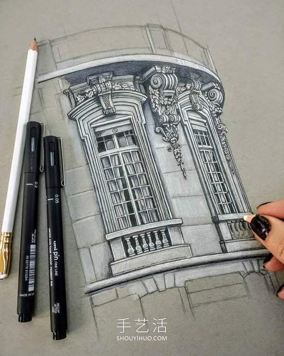 自学成才的艺术家素描精确而详尽的建筑图纸(图5) 自学成才的艺术家素描精确而详尽的建筑图纸(图5)