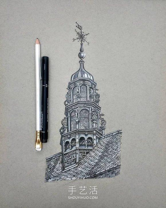 自学成才的艺术家素描精确而详尽的建筑图纸(图12) 自学成才的艺术家素描精确而详尽的建筑图纸(图12)