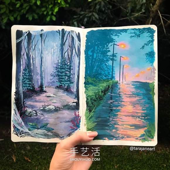受吉卜力电影启发,梦幻山水画装满了她的素描本(图2) 受吉卜力电影启发,梦幻山水画装满了她的素描本(图2)