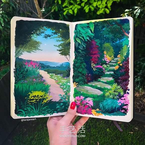 受吉卜力电影启发,梦幻山水画装满了她的素描本(图1) 受吉卜力电影启发,梦幻山水画装满了她的素描本(图1)
