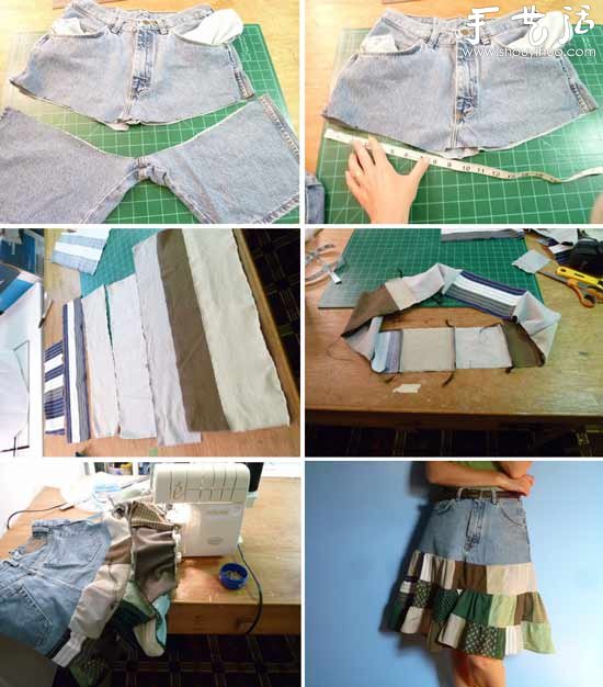 短裤手工改造 DIY小清新及膝裙(图2) 短裤手工改造 DIY小清新及膝裙(图2)