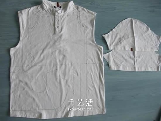旧衣改造:男款T恤改造儿童坎肩背心套装(图3) 旧衣改造:男款T恤改造儿童坎肩背心套装(图3)