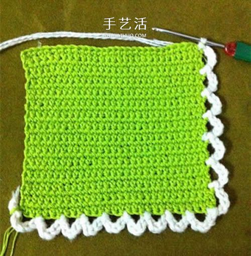 小巧可爱带挂环 正方形杯垫的钩针编织图解(图7) 小巧可爱带挂环 正方形杯垫的钩针编织图解(图7)
