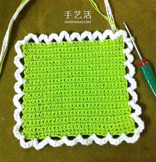 小巧可爱带挂环 正方形杯垫的钩针编织图解(图8) 小巧可爱带挂环 正方形杯垫的钩针编织图解(图8)