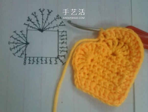 简单钩针编织教程:毛线爱心小挂饰的织法(图10) 简单钩针编织教程:毛线爱心小挂饰的织法(图10)