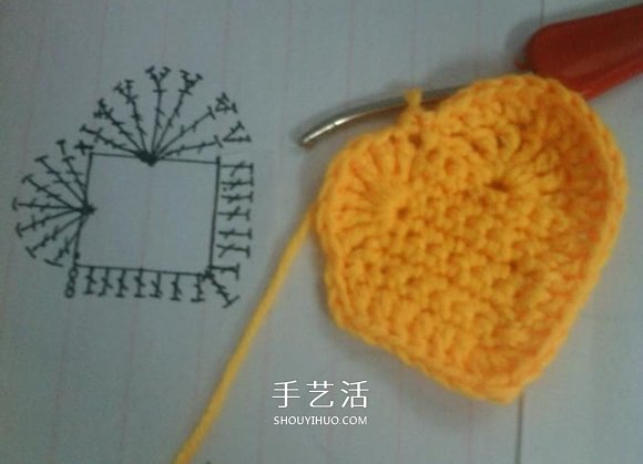 简单钩针编织教程:毛线爱心小挂饰的织法(图12) 简单钩针编织教程:毛线爱心小挂饰的织法(图12)