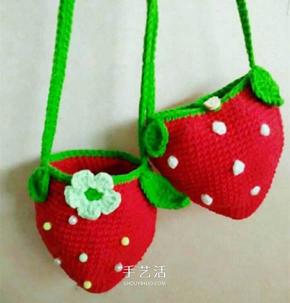 草莓包包的钩针编织 儿童可爱毛线包的编法(图6) 草莓包包的钩针编织 儿童可爱毛线包的编法(图6)