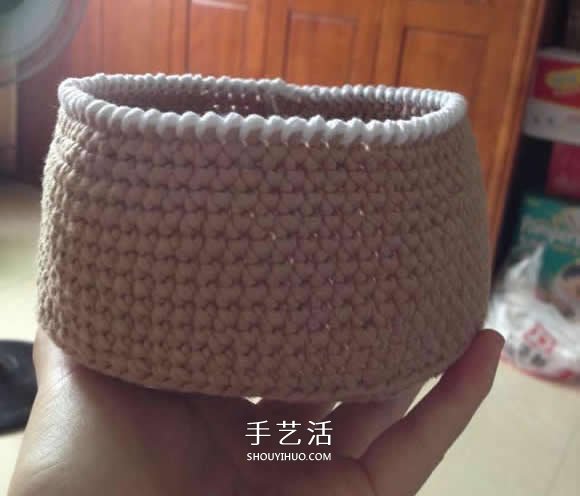 毛线收纳篮怎么编织 钩针编织圆形收纳筐图解(图4) 毛线收纳篮怎么编织 钩针编织圆形收纳筐图解(图4)