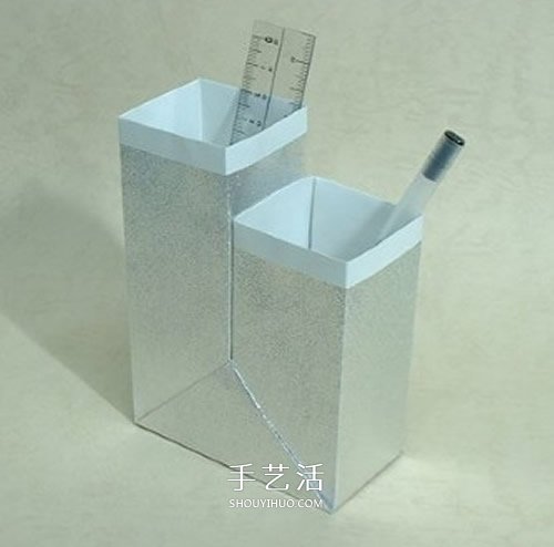 双孔笔筒的折纸方法 纸笔筒的做法步骤图解 - 诺云双维造物网