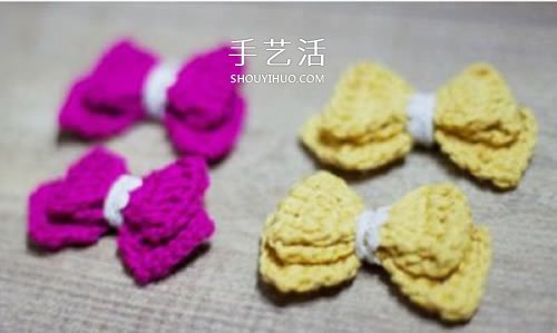 毛线蝴蝶结的编织方法 钩针编迷你蝴蝶结饰品(图5) 毛线蝴蝶结的编织方法 钩针编迷你蝴蝶结饰品(图5)