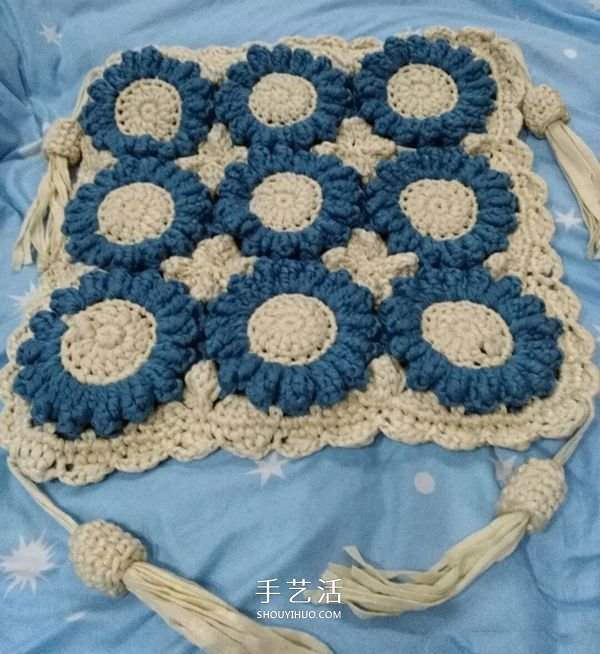 方形带流苏坐垫的钩法图解 双色向日葵图案~(图6) 方形带流苏坐垫的钩法图解 双色向日葵图案~(图6)