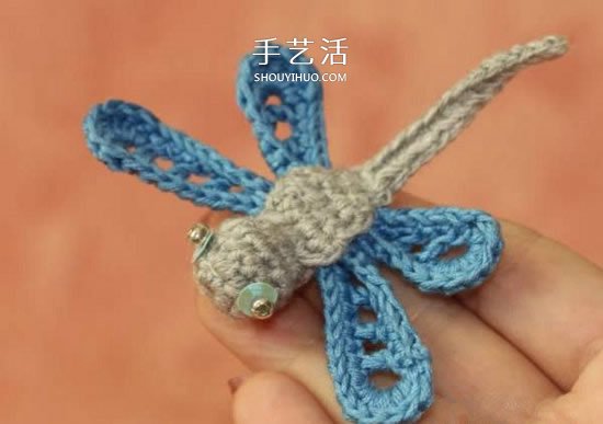 钩织蜻蜓的钩法图解 可用作衣物上的漂亮装饰(图14) 钩织蜻蜓的钩法图解 可用作衣物上的漂亮装饰(图14)