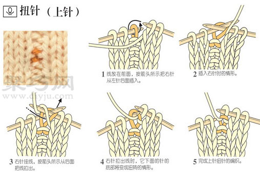 棒针入门之基础针法:上针下针扭针的织法(图2) 棒针入门之基础针法:上针下针扭针的织法(图2)