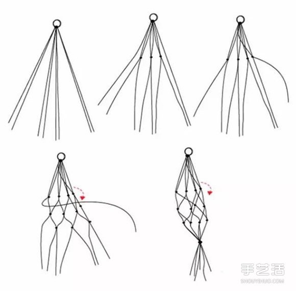 花盆挂袋的编织方法 手工编花盆挂绳的图解(图2)