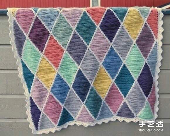 菱形花纹毯子钩针手工编织花样图解教程 - 诺云双维造物网