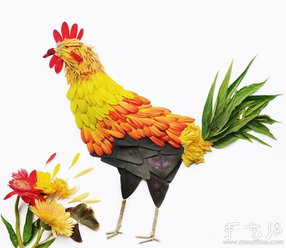 鲜花花瓣和植物枝干DIY的鸟类(图6)