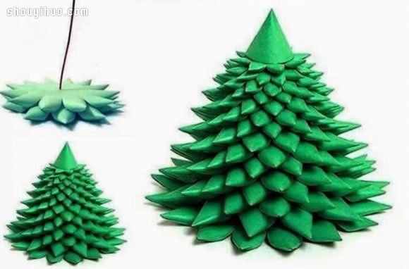 简单折纸立体圣诞树手工制作图解教程(图3) 简单折纸立体圣诞树手工制作图解教程(图3)