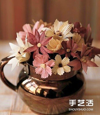 玉米叶制作花朵的方法 玉米叶DIY仿真花教程(图9) 玉米叶制作花朵的方法 玉米叶DIY仿真花教程(图9)