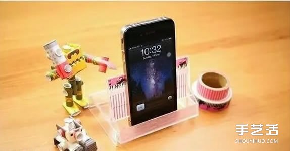 磁带盒废物利用小制作 做成好用的手机支架(图1)