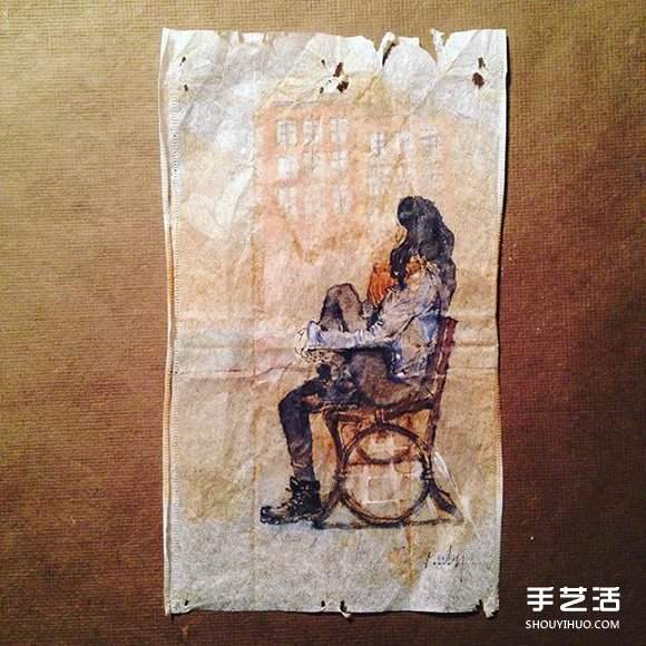 变废为宝:艺术家用喝过的茶包当画布写日记(图6) 变废为宝:艺术家用喝过的茶包当画布写日记(图6)