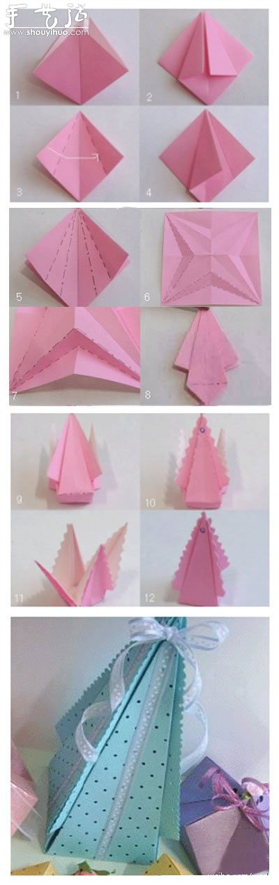 三角形塔状礼品包装盒手工制作方法(图2)