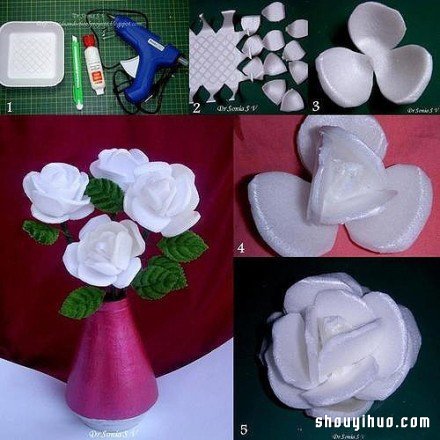 一次性塑料饭盒变废为宝DIY手工制作白玫瑰 - 诺云双维造物网