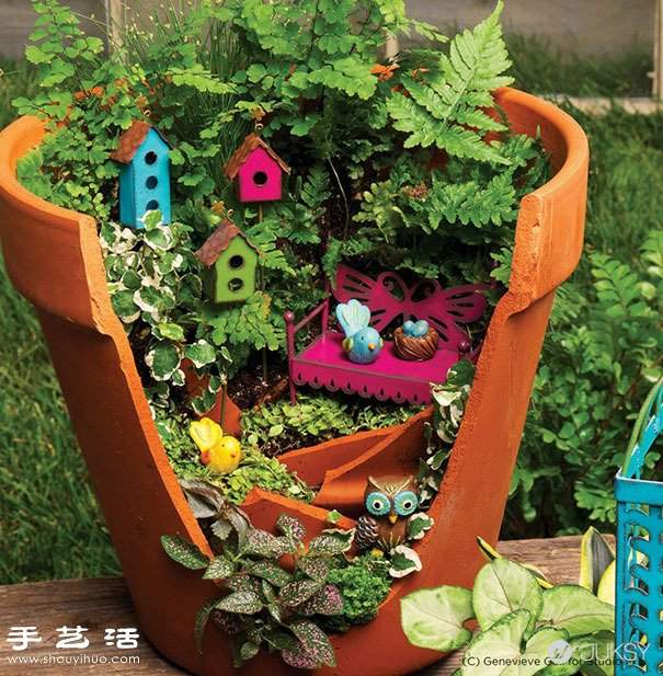 破花盆变废为宝DIY制作超美的创意盆栽(图11) 破花盆变废为宝DIY制作超美的创意盆栽(图11)