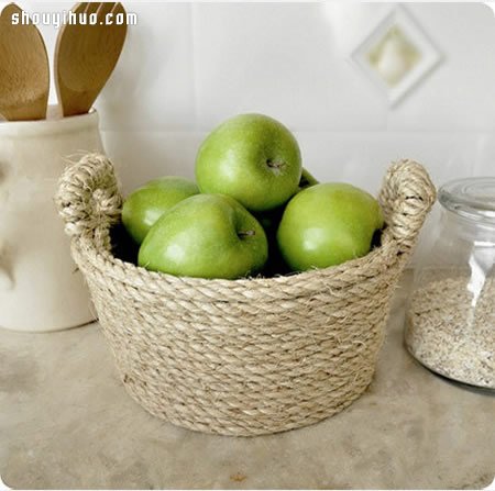 麻绳改造废旧塑料篮 手工DIY制作收纳篮(图3)