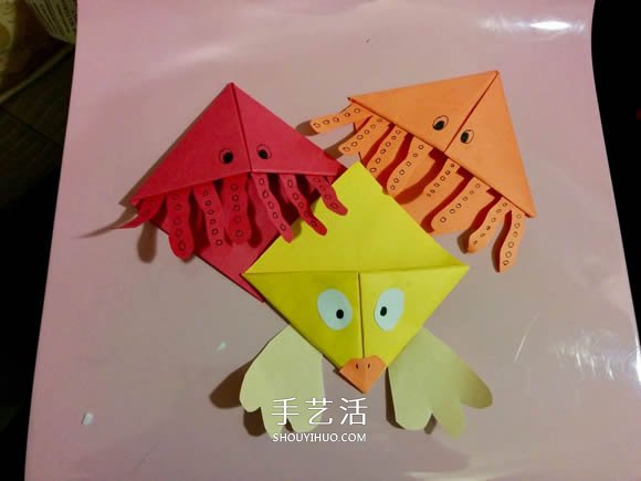可以插在角落的水母书签的折法图解 - 诺云双维造物网