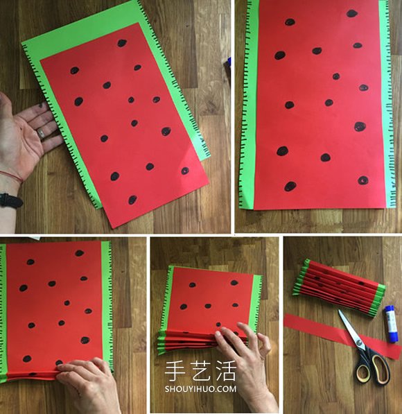 幼儿园折纸扇子的教程 做成可爱西瓜形状!(图2) 幼儿园折纸扇子的教程 做成可爱西瓜形状!(图2)