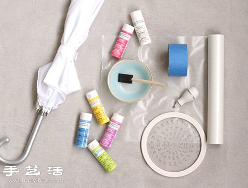 创意手工:用胶带DIY清新的斑点雨伞/阳伞(图1) 创意手工:用胶带DIY清新的斑点雨伞/阳伞(图1)