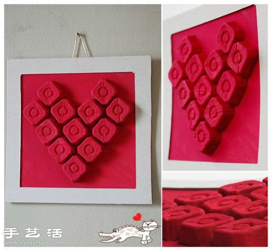 蛋托变废为宝制作立体的心形装饰画(图1) 蛋托变废为宝制作立体的心形装饰画(图1)