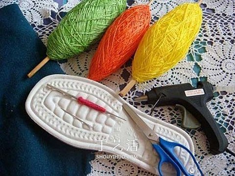 色彩活泼拖鞋的织法 手工编织人字拖鞋图解(图2)