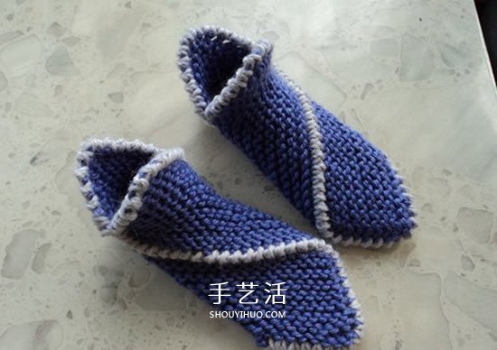 两种毛线搭配 手工编织漂亮地板鞋的织法图解 - 诺云双维造物网