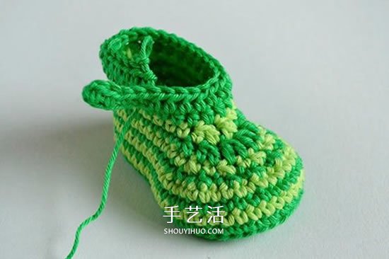 给脚踝也提供保暖！简洁好看宝宝毛线鞋织法(图11)