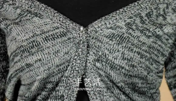 普通开衫毛衣改造 DIY露肩皱褶上衣的方法(图5) 普通开衫毛衣改造 DIY露肩皱褶上衣的方法(图5)