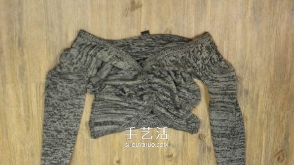 普通开衫毛衣改造 DIY露肩皱褶上衣的方法(图10) 普通开衫毛衣改造 DIY露肩皱褶上衣的方法(图10)