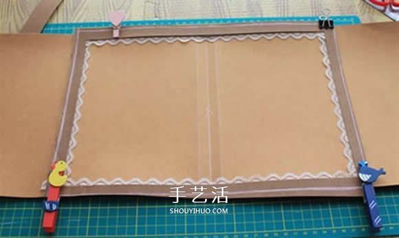 水洗牛皮纸手工制作复古拼色风书套的教程(图7)