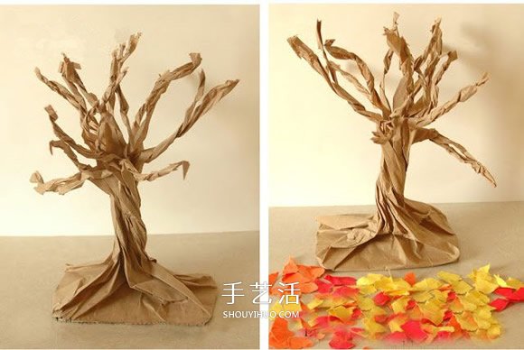 牛皮纸袋做立体大树 幼儿园大树的制作方法(图2) 牛皮纸袋做立体大树 幼儿园大树的制作方法(图2)