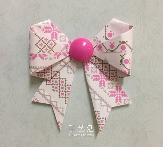 彩纸折蝴蝶结的方法 漂亮蝴蝶结手工折纸图解 - 诺云双维造物网